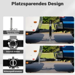Wiltec Stützfuß 900 kg Kurbel seitlich mit Rohrhalterung, höhenverstellbare Anhängerstütze mit Fußpedal, Abstellstütze für Wohnwagen und Anhänger, Wohnwagenstütze mit Sicherungsstift