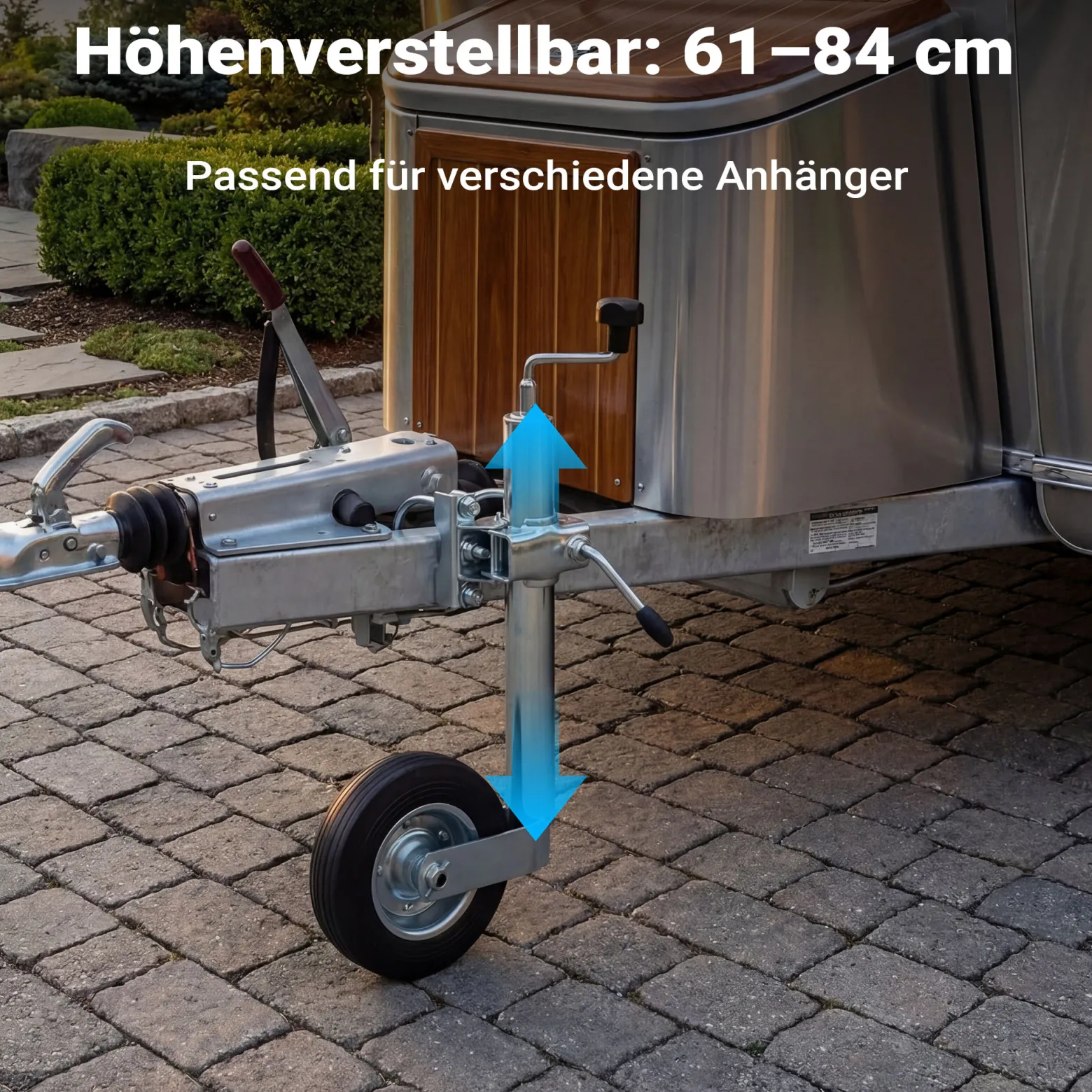 Wiltec Stützrad für Anhänger bis 362 kg ø48 mm, Bugrad inkl. Klemmhalter & Schellen, Abstellstütze mit pannensicheren Reifen