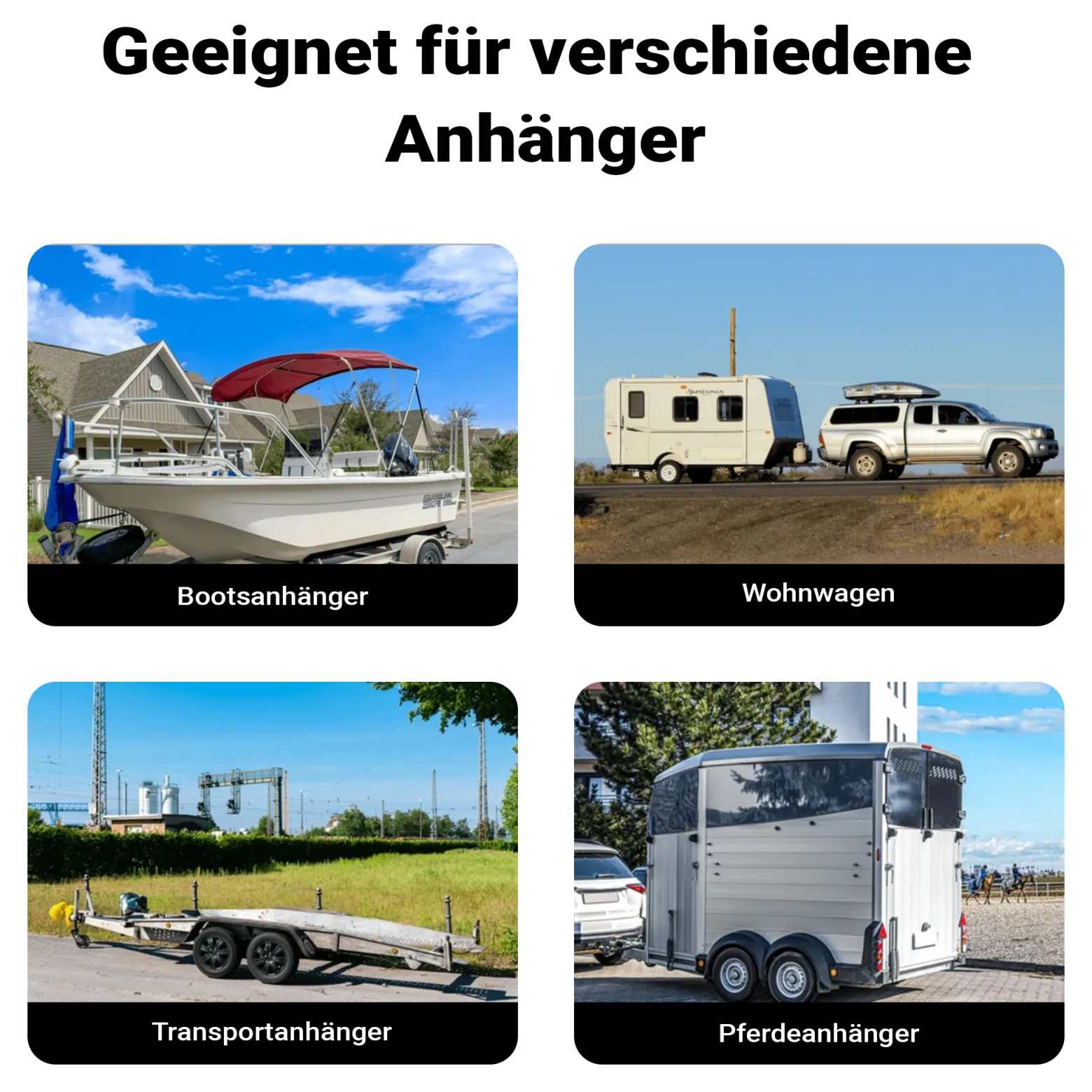 Wiltec Stützrad für Anhänger bis 362 kg ø48 mm, Bugrad inkl. Klemmhalter & Schellen, Abstellstütze mit pannensicheren Reifen