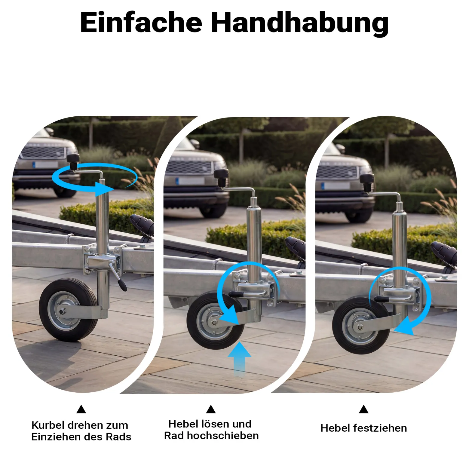 Wiltec Stützrad für Anhänger bis 362 kg ø48 mm, Bugrad inkl. Klemmhalter & Schellen, Abstellstütze mit pannensicheren Reifen