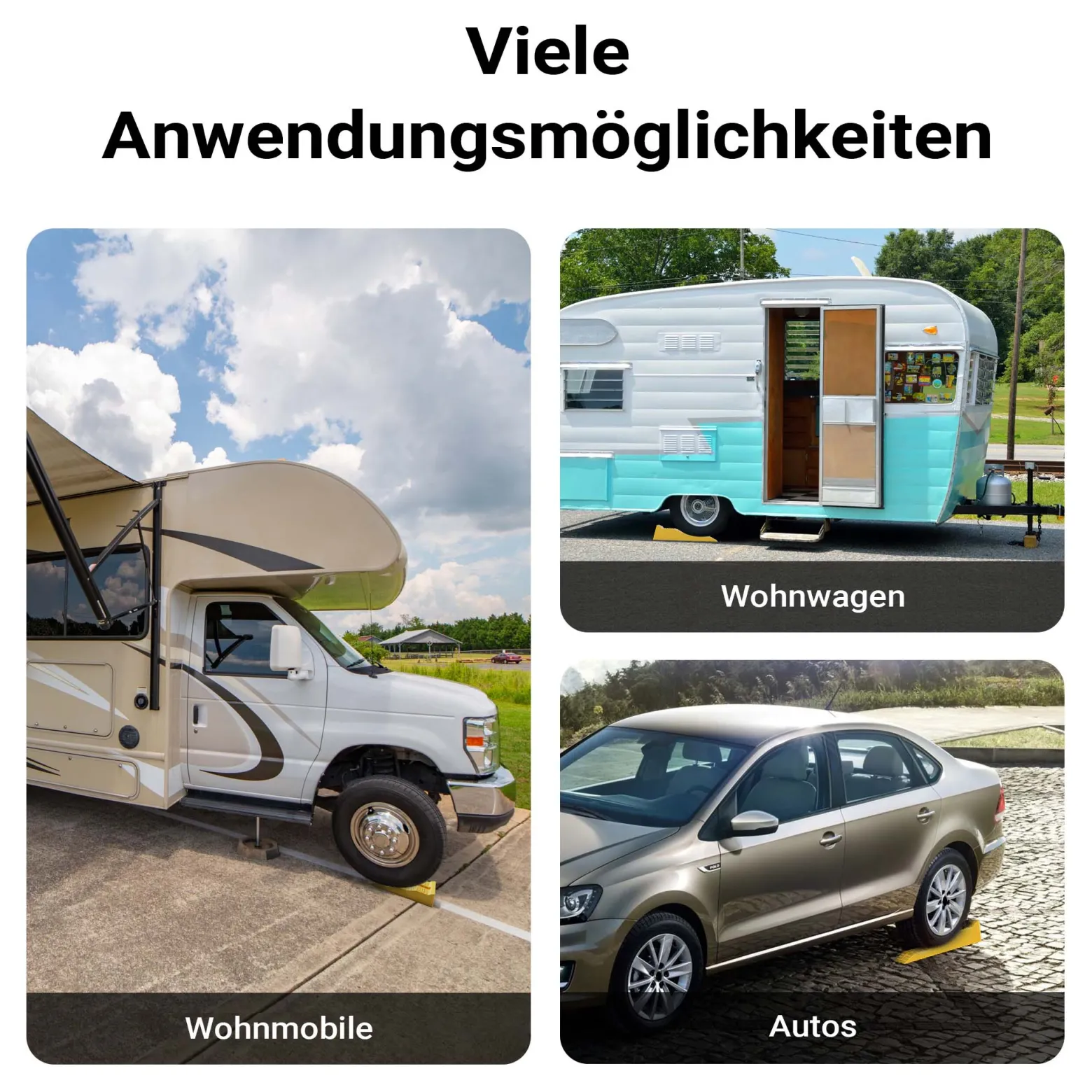 Wiltec Stufenkeile Paar mit 3 Höhenstufen 40/70/100 mm, Auffahrkeile 2er-Set mit 3 t Traglast, Ausgleichskeile für Wohnwagen, Wohnmobil, Camper usw.