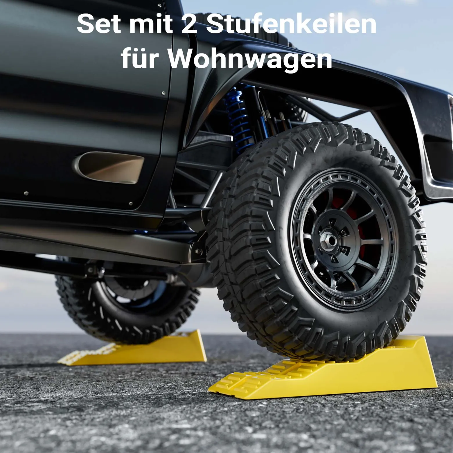 Wiltec Stufenkeile Paar mit 3 Höhenstufen 40/70/100 mm, Auffahrkeile 2er-Set mit 3 t Traglast, Ausgleichskeile für Wohnwagen, Wohnmobil, Camper usw.