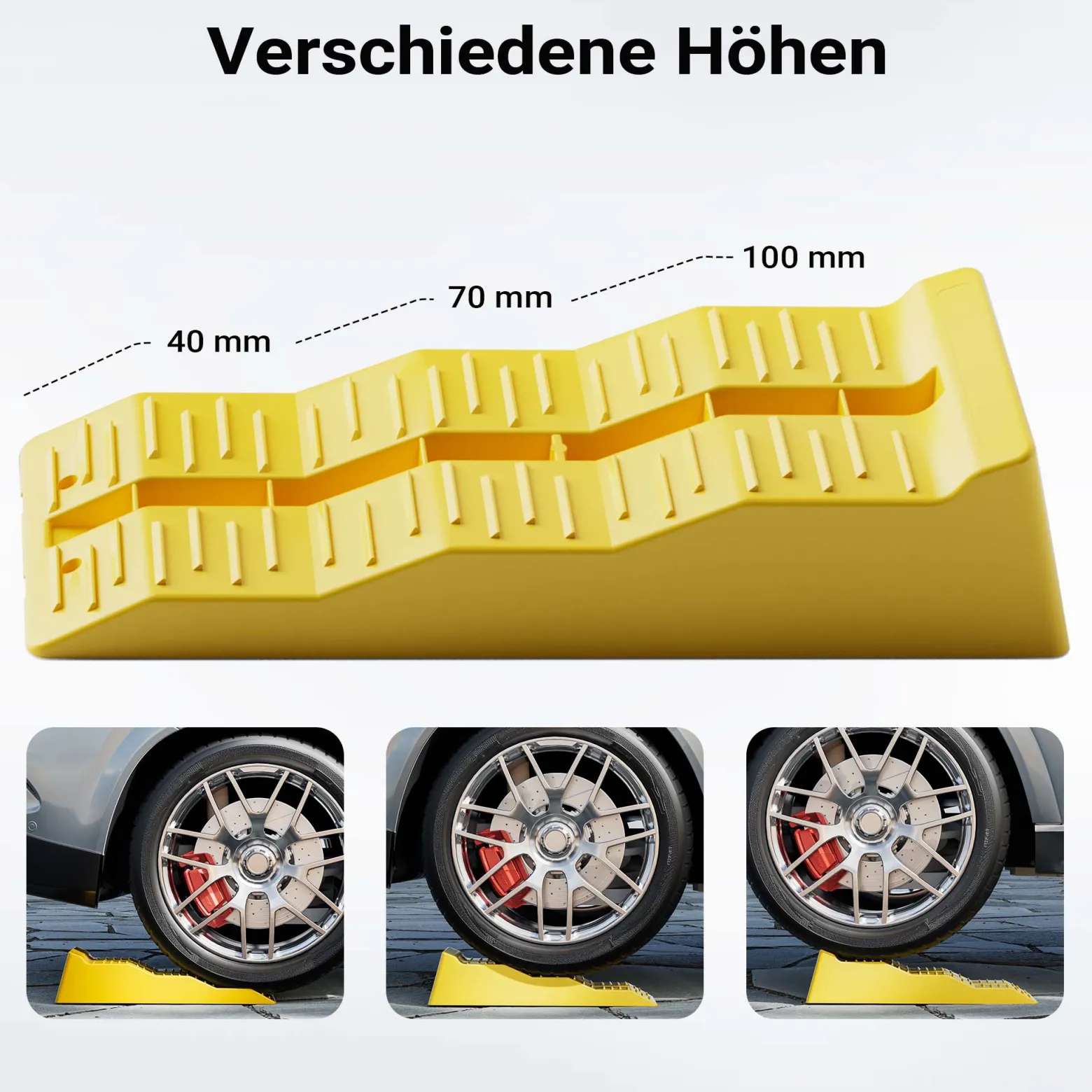 Wiltec Stufenkeile Paar mit 3 Höhenstufen 40/70/100 mm, Auffahrkeile 2er-Set mit 3 t Traglast, Ausgleichskeile für Wohnwagen, Wohnmobil, Camper usw.
