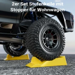 Wiltec Stufenkeile Paar 40/70/100 mm mit Stopper, Auffahrkeile 2er-Set mit 3 t Traglast, Ausgleichskeile für Wohnwagen, Wohnmobil, Camper usw.