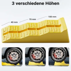Wiltec Stufenkeile Paar 40/70/100 mm mit Stopper, Auffahrkeile 2er-Set mit 3 t Traglast, Ausgleichskeile für Wohnwagen, Wohnmobil, Camper usw.