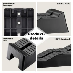 Wiltec Stufenkeile Paar 40/70/100 mm 5 t mit Stopper, Auffahrkeile 2er-Set mit 3 Höhen, Ausgleichskeile für Wohnwagen, Wohnmobil, Camper