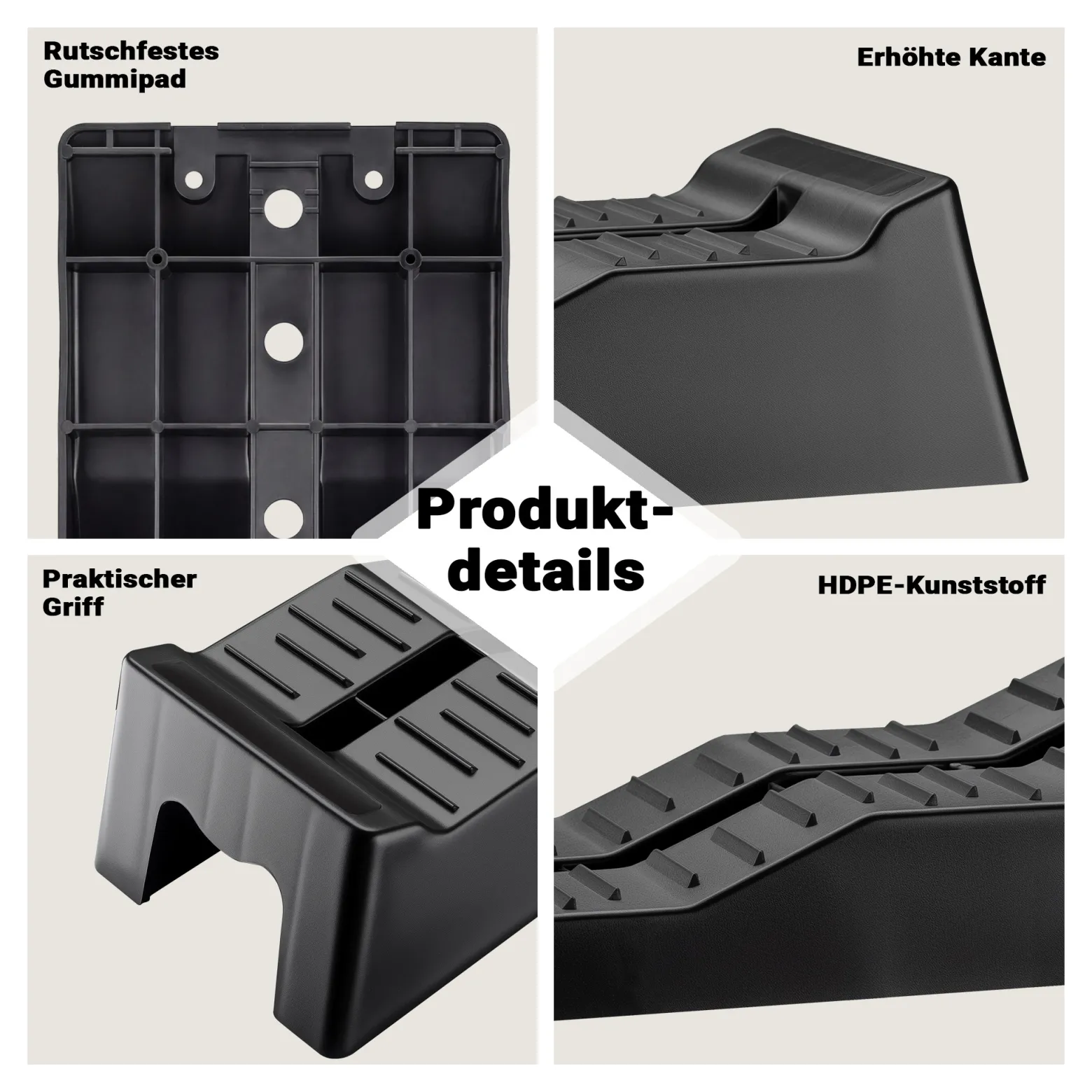Wiltec Stufenkeile Paar 40/70/100 mm 5 t mit Stopper, Auffahrkeile 2er-Set mit 3 Höhen, Ausgleichskeile für Wohnwagen, Wohnmobil, Camper