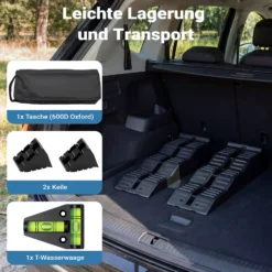 Wiltec Stufenkeile Paar 40/70/100 mm 5 t mit Stopper, Auffahrkeile 2er-Set mit 3 Höhen, Ausgleichskeile für Wohnwagen, Wohnmobil, Camper