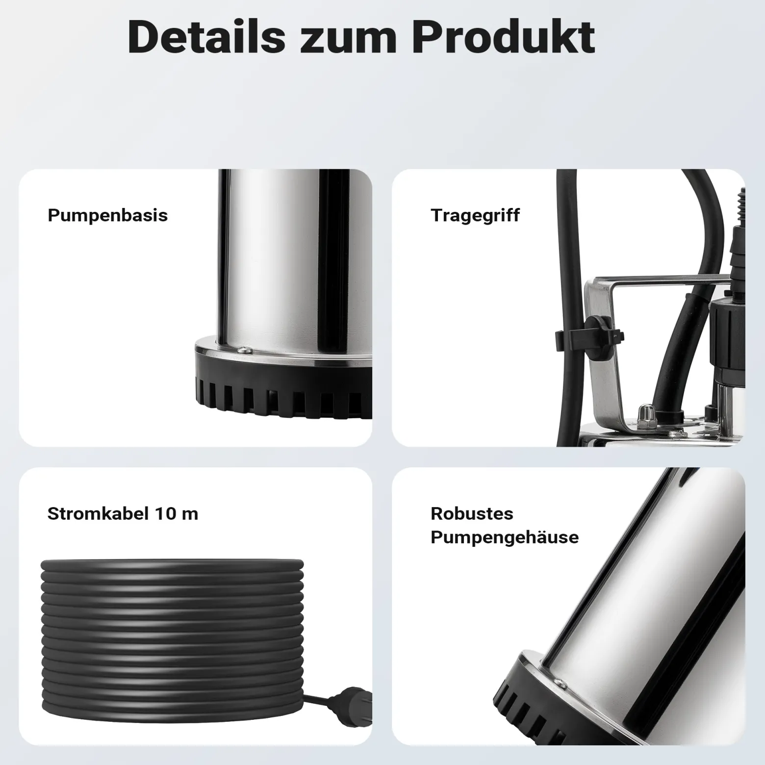 Wiltec Tauchpumpe bis 7500l/h, max. Förderhöhe 6,5m, Schmutzwasserpumpe 400W, Fremdkörper bis 5mm