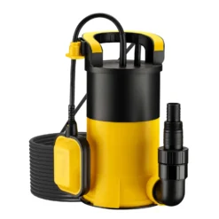 Wiltec Tauchpumpe mit Schwimmer 400 W, flachabsaugende Pumpe bis 1 mm, Tiefbrunnenpumpe 5 m Förderhöhe und 7 m Tiefe, Flachsaugerpumpe für Klarwasser