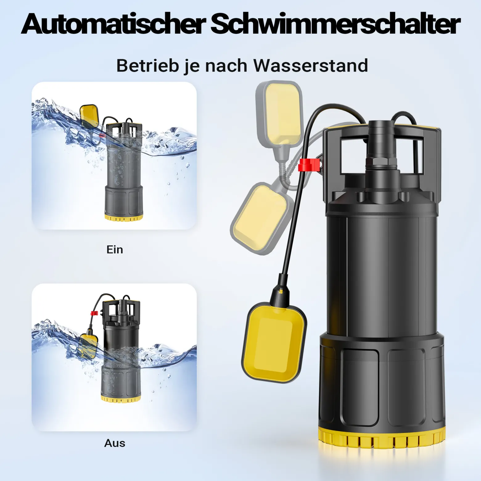 Wiltec Tauchpumpe mit Schwimmerschalter 1200 W, Tiefbrunnenpumpe bis 7 m Tiefe, Brunnenpumpe 40 m Förderhöhe, Wasserpumpe für Klarwasser