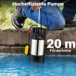 Wiltec Tauchpumpe mit Schwimmerschalter 850 W, Tiefbrunnenpumpe bis 7 m Tiefe, Brunnenpumpe 20 m Förderhöhe, Wasserpumpe für Klarwasser