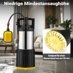 Wiltec Tauchpumpe mit Schwimmerschalter 850 W, Tiefbrunnenpumpe bis 7 m Tiefe, Brunnenpumpe 20 m Förderhöhe, Wasserpumpe für Klarwasser