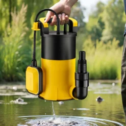 Wiltec Tauchpumpe mit Schwimmer 850 W, flachabsaugende Pumpe bis 1 mm, Tiefbrunnenpumpe 8,5 m Förderhöhe & 7 m Tiefe, Flachsaugerpumpe für Klarwasser