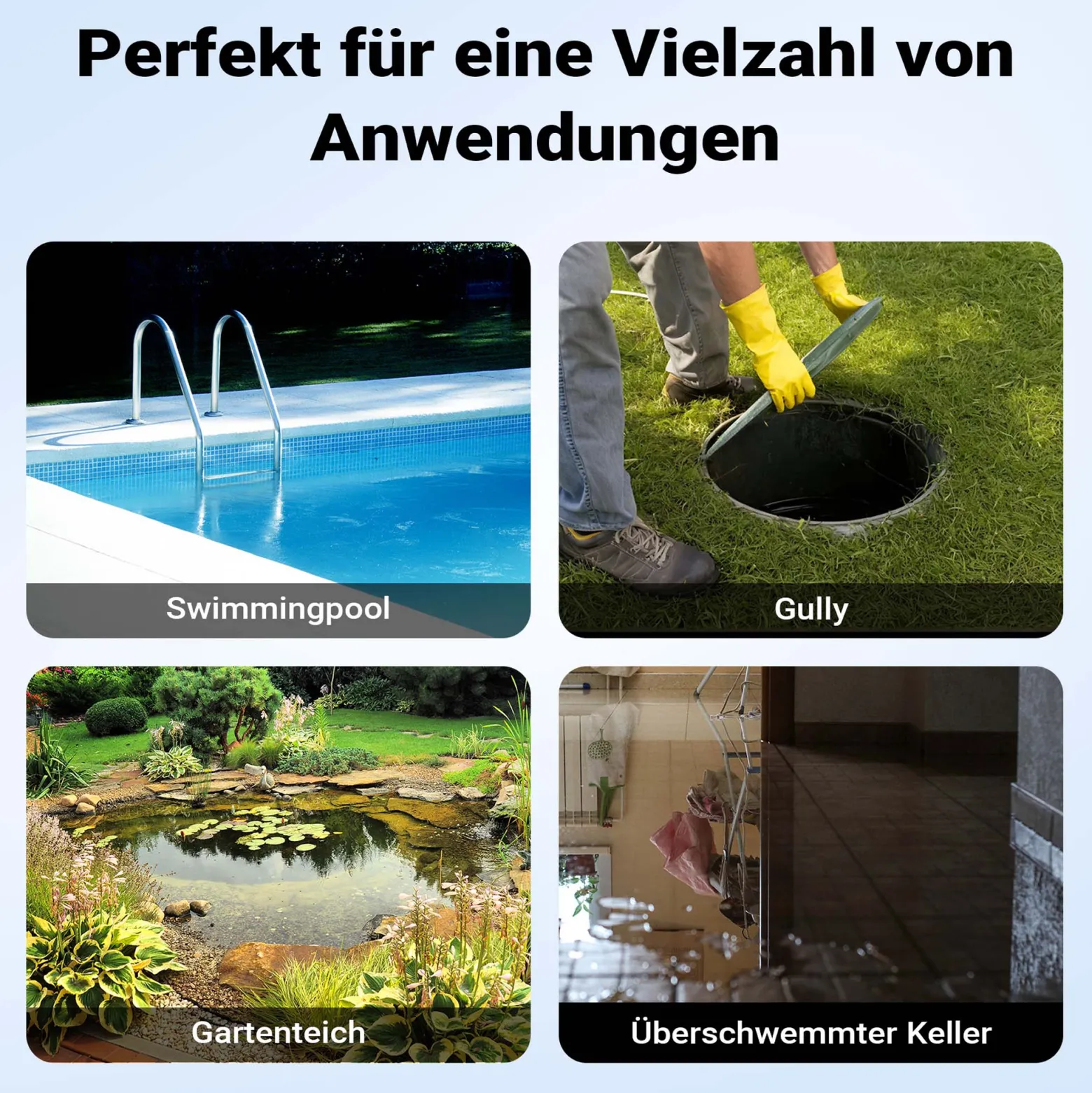 Wiltec Tauchpumpe mit Schwimmer 850 W, flachabsaugende Pumpe bis 1 mm, Tiefbrunnenpumpe 8,5 m Förderhöhe & 7 m Tiefe, Flachsaugerpumpe für Klarwasser