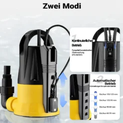 Wiltec Tauchpumpe mit Sensor 400 W, Tiefbrunnenpumpe mit 2 Modi, leistungsstarke Wasserpumpe 7300 l/h, Brunnenpumpe 7 m Förderhöhe & 7 m Tiefe