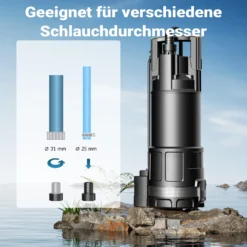 Wiltec Tauchpumpe mit Trockenlaufschutz und Schwimmerschalter 1200 W, Tiefbrunnenpumpe 6000 l/h, Wasserpumpe mit Schwimmer bis 7 m Tiefe & 40 m Förderhöhe