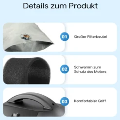Wiltec Teichsauger 1400 W, 30 L Füllmenge, mit 2 Schläuchen, Poolsauger Schlammsauger Teichschlammsauger Nass Trocken Sauger mit Entleerungsautomatik
