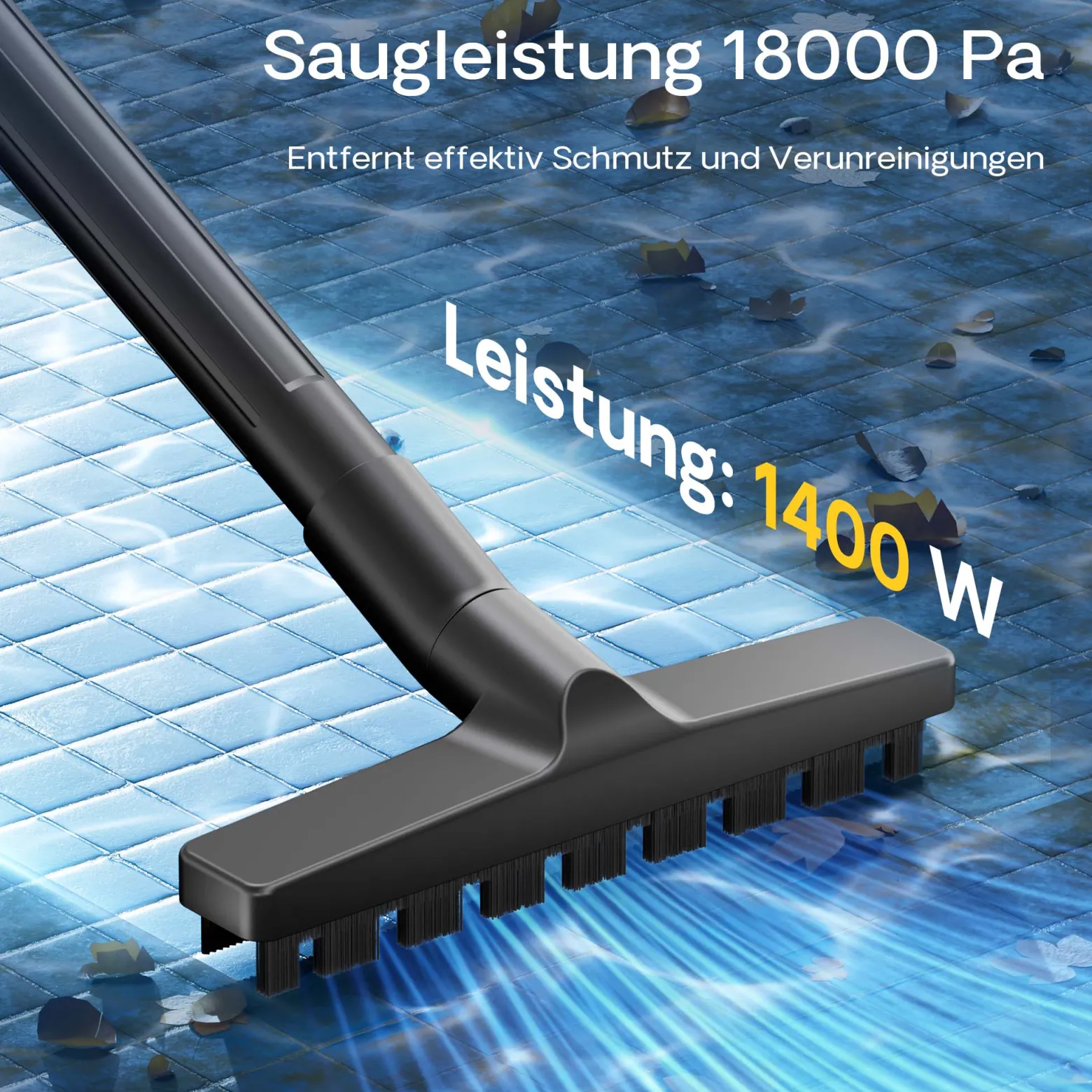 Wiltec Teichsauger 1400 W, 30 L Füllmenge, mit 2 Schläuchen, Poolsauger Schlammsauger Teichschlammsauger Nass Trocken Sauger mit Entleerungsautomatik