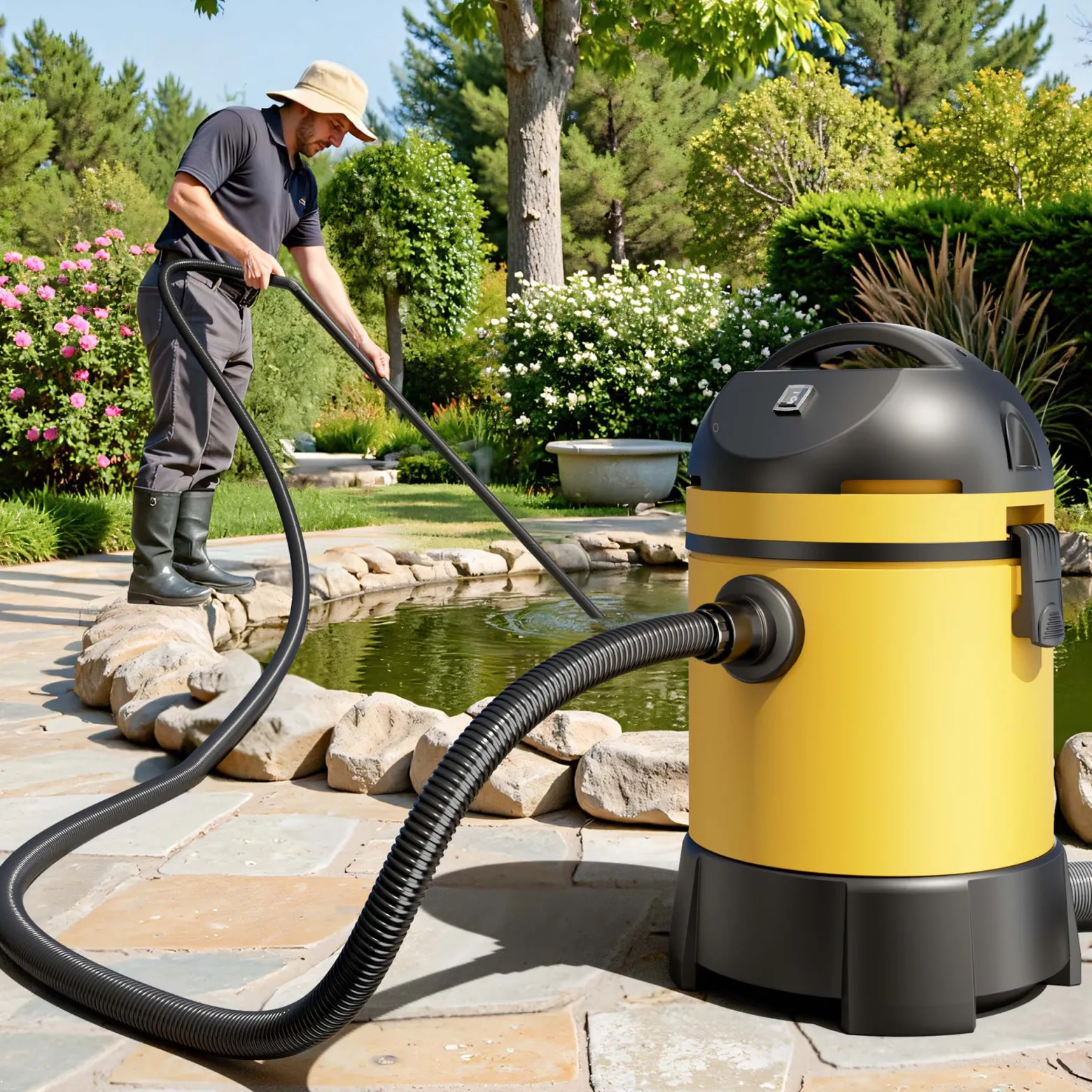 Wiltec Teichsauger 1400 W, 30 L Füllmenge, mit 2 Schläuchen, Poolsauger Schlammsauger Teichschlammsauger Nass Trocken Sauger mit Entleerungsautomatik