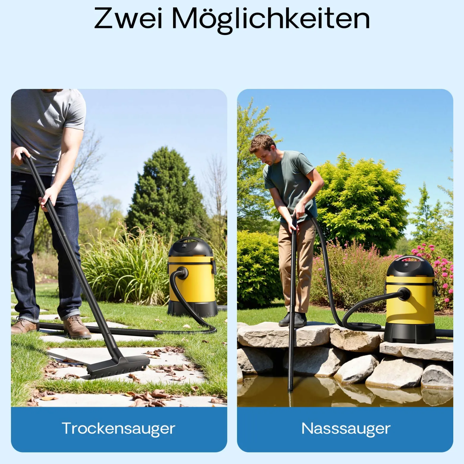 Wiltec Teichsauger 1400 W, 30 L Füllmenge, mit 2 Schläuchen, Poolsauger Schlammsauger Teichschlammsauger Nass Trocken Sauger mit Entleerungsautomatik
