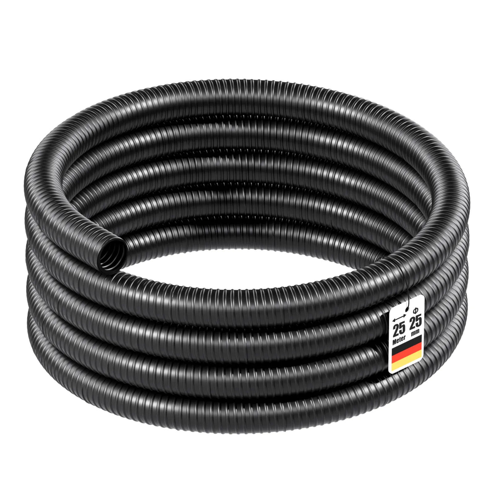 Wiltec Teichschlauch 25m, flexibel, 25mm (1") schwarz - Made in Europe, Saugschlauch Druckschlauch