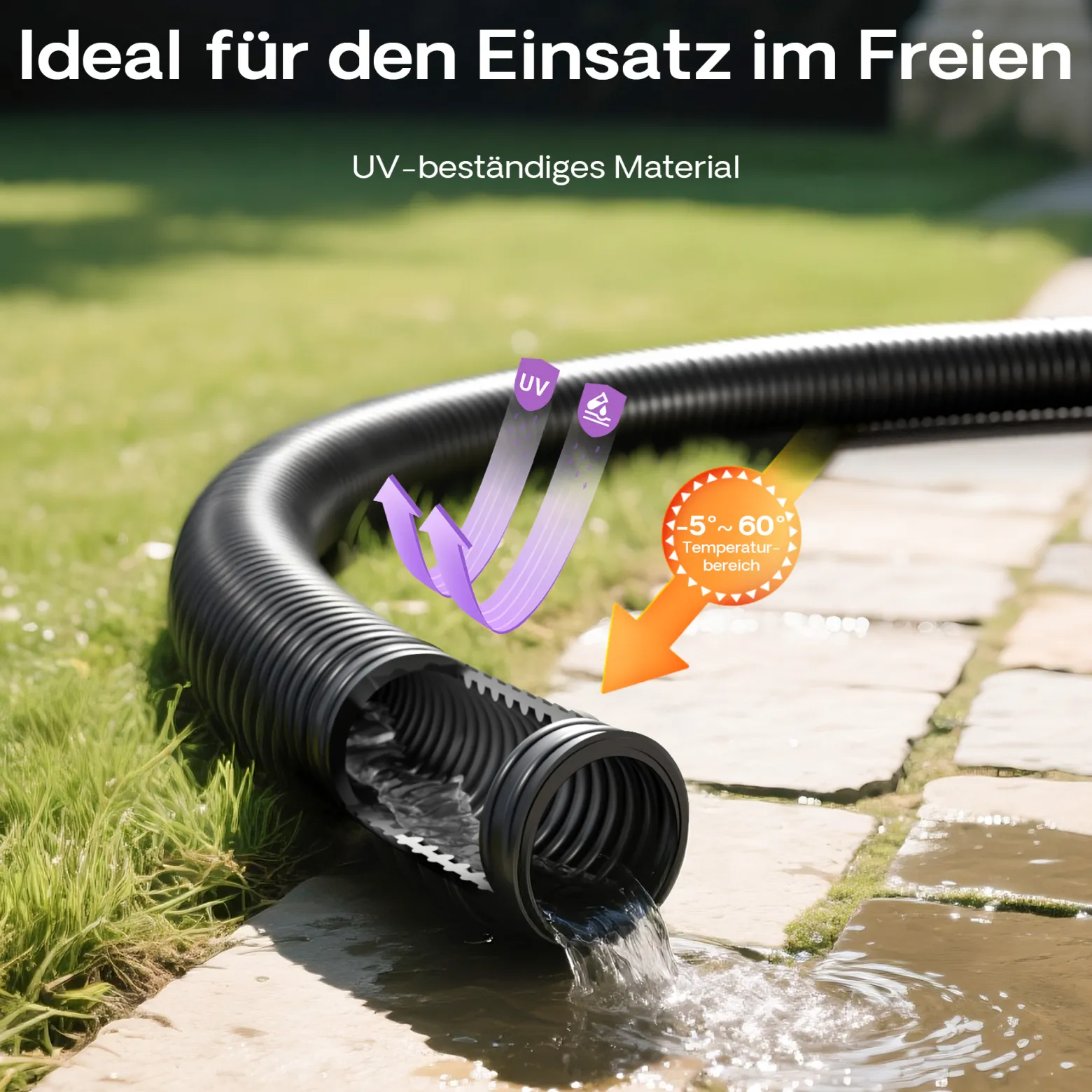 Wiltec Teichschlauch 25m, flexibel, 25mm (1") schwarz - Made in Europe, Saugschlauch Druckschlauch