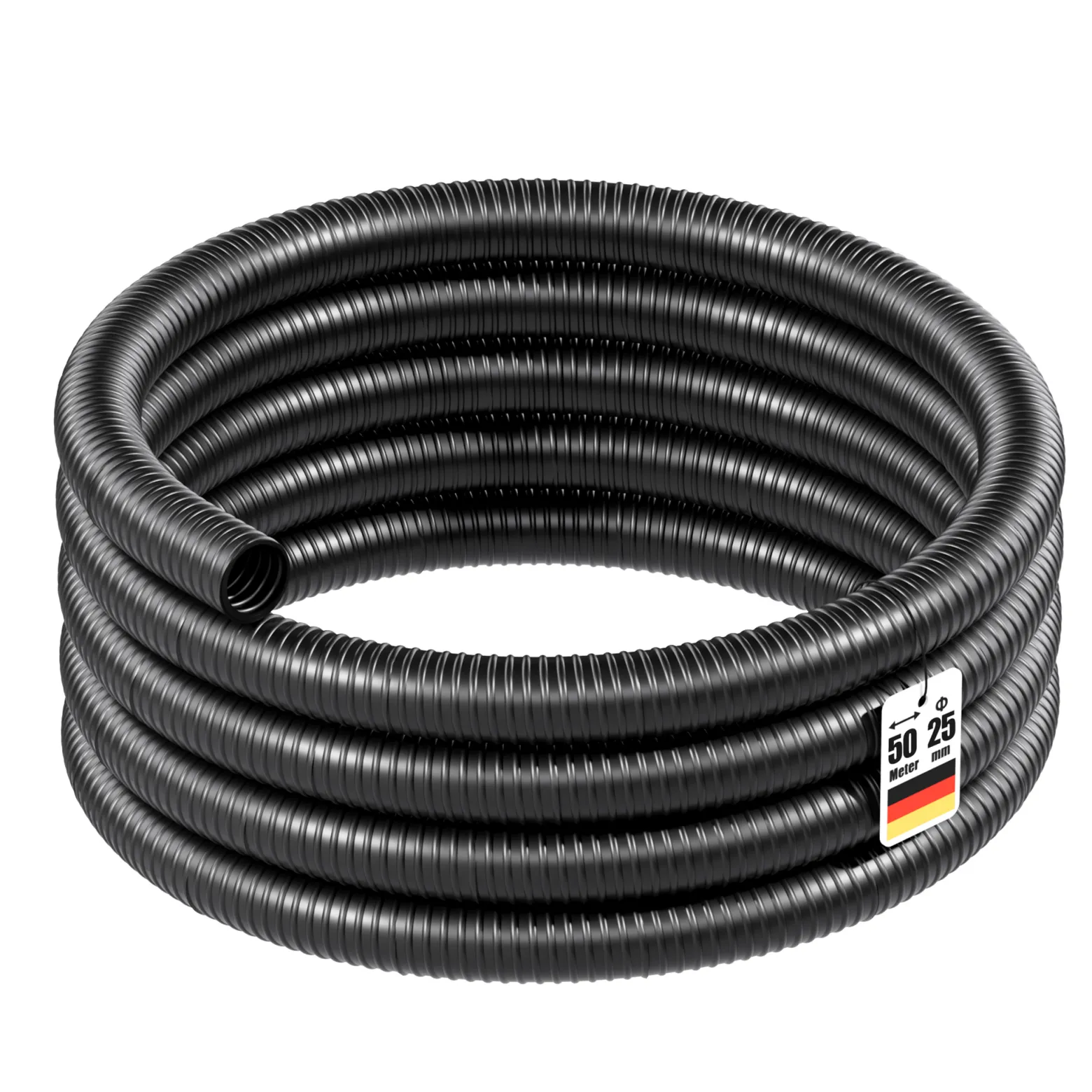Wiltec Teichschlauch 50m, flexibel, 25mm (1") schwarz - Made in Europe, Saugschlauch Druckschlauch