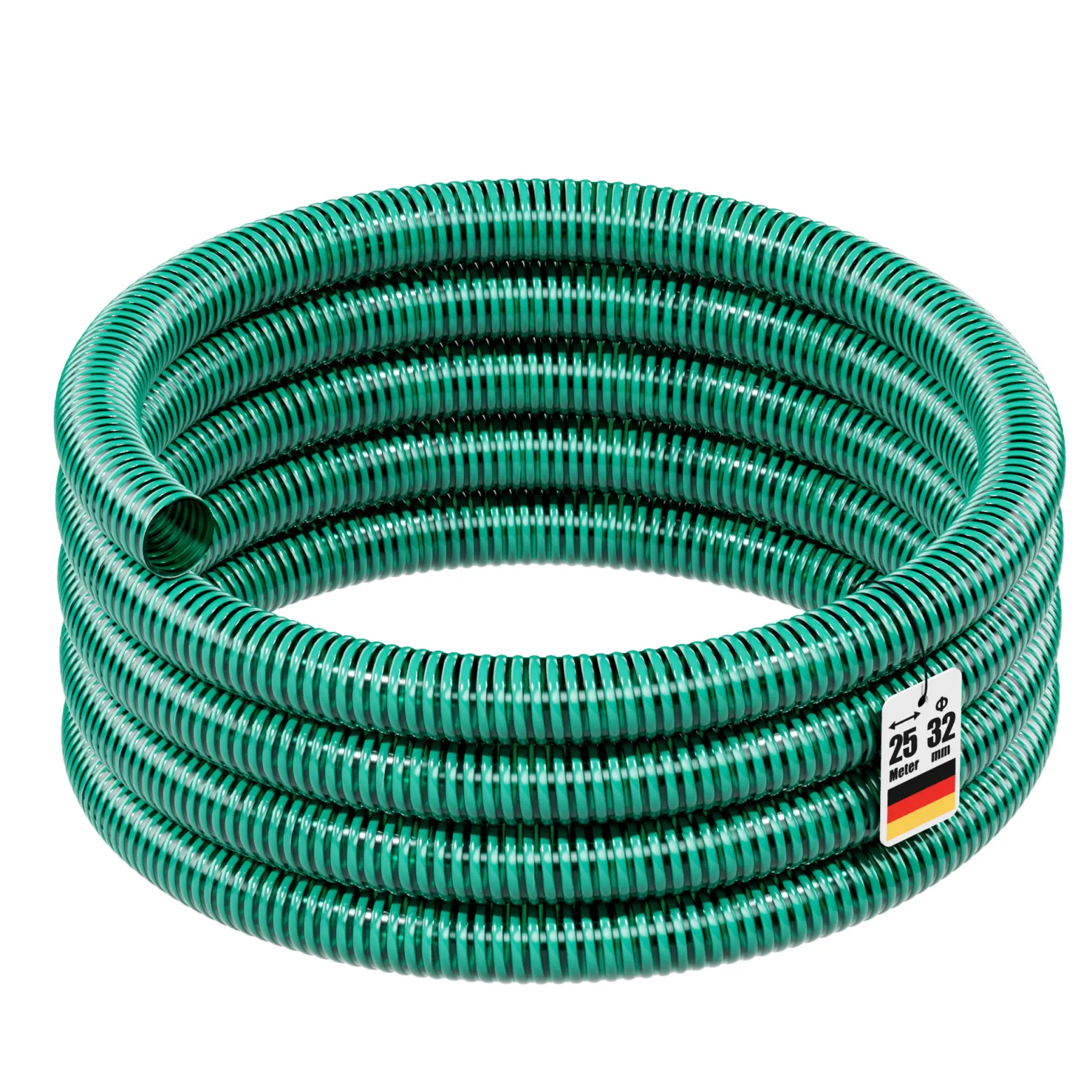 Wiltec Teichschlauch 25m, flexibel, 32mm (1 1/4") grün - Made in Europe, Saugschlauch Druckschlauch