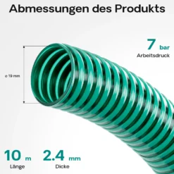 Wiltec Teichschlauch 10m, flexibel, 20mm (3/4") grün - Made in Europe, Saugschlauch Druckschlauch