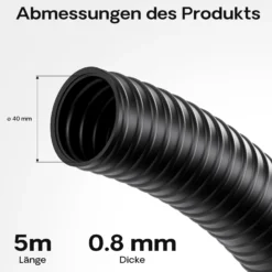 Wiltec Teichschlauch 5m Spiralschlauch 40mm (1 1/2") schwarz, lichtundurchlässig, extrem biegsam Saugschlauch Druckschlauch