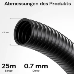 Wiltec Teichschlauch 25m Spiralschlauch 32 mm (1 1/4") schwarz, lichtundurchlässig, extrem biegsam Saugschlauch Druckschlauch