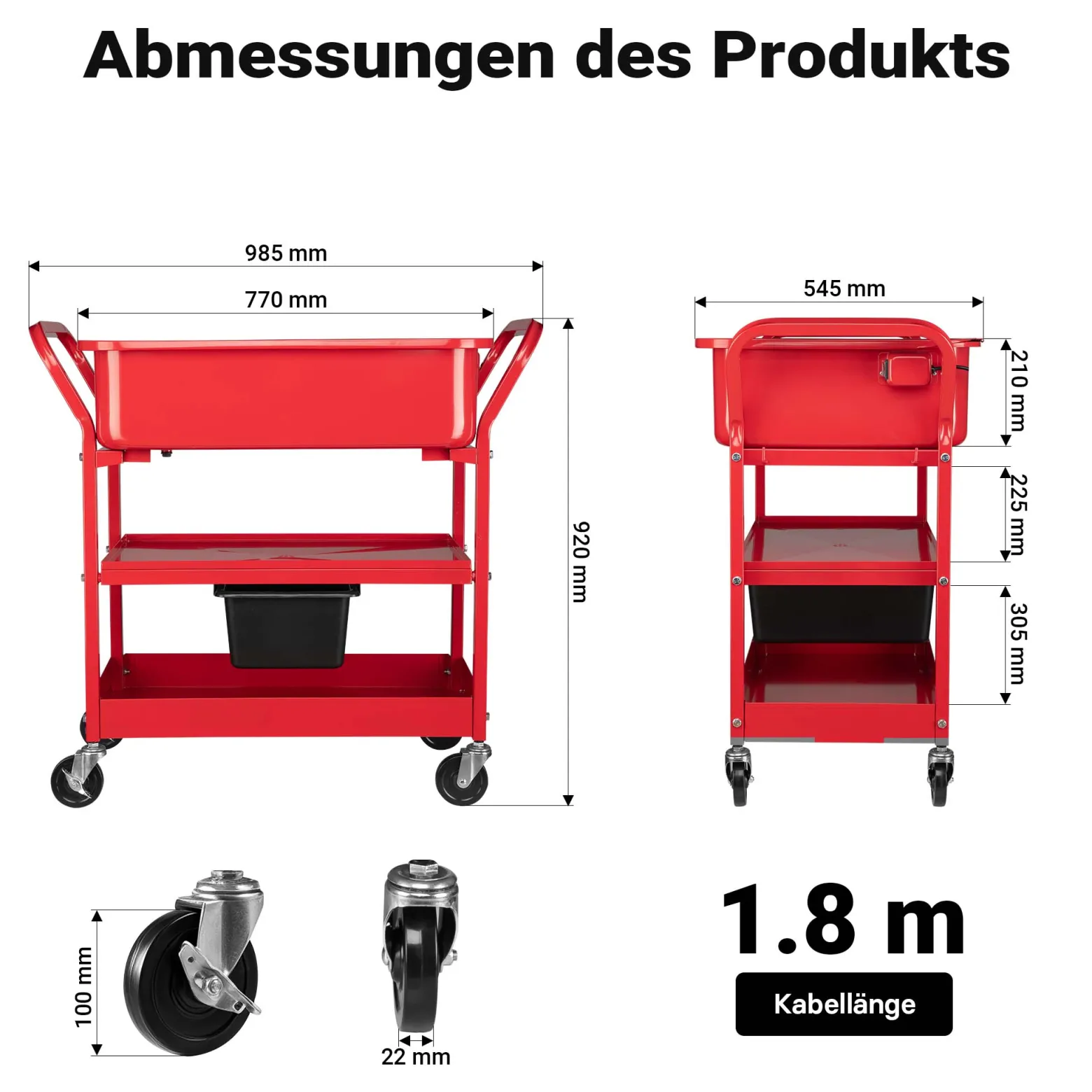 Wiltec Teilewaschgerät 75,7 l aus Stahl, Teilereiniger mit Pumpe, Teilewaschbecken mit Ablage, Teilewäscher rollbar für Werkstatt, Garage