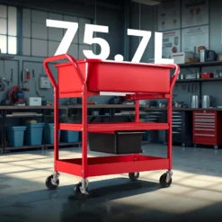 Wiltec Teilewaschgerät 75,7 l aus Stahl, Teilereiniger mit Pumpe, Teilewaschbecken mit Ablage, Teilewäscher rollbar für Werkstatt, Garage