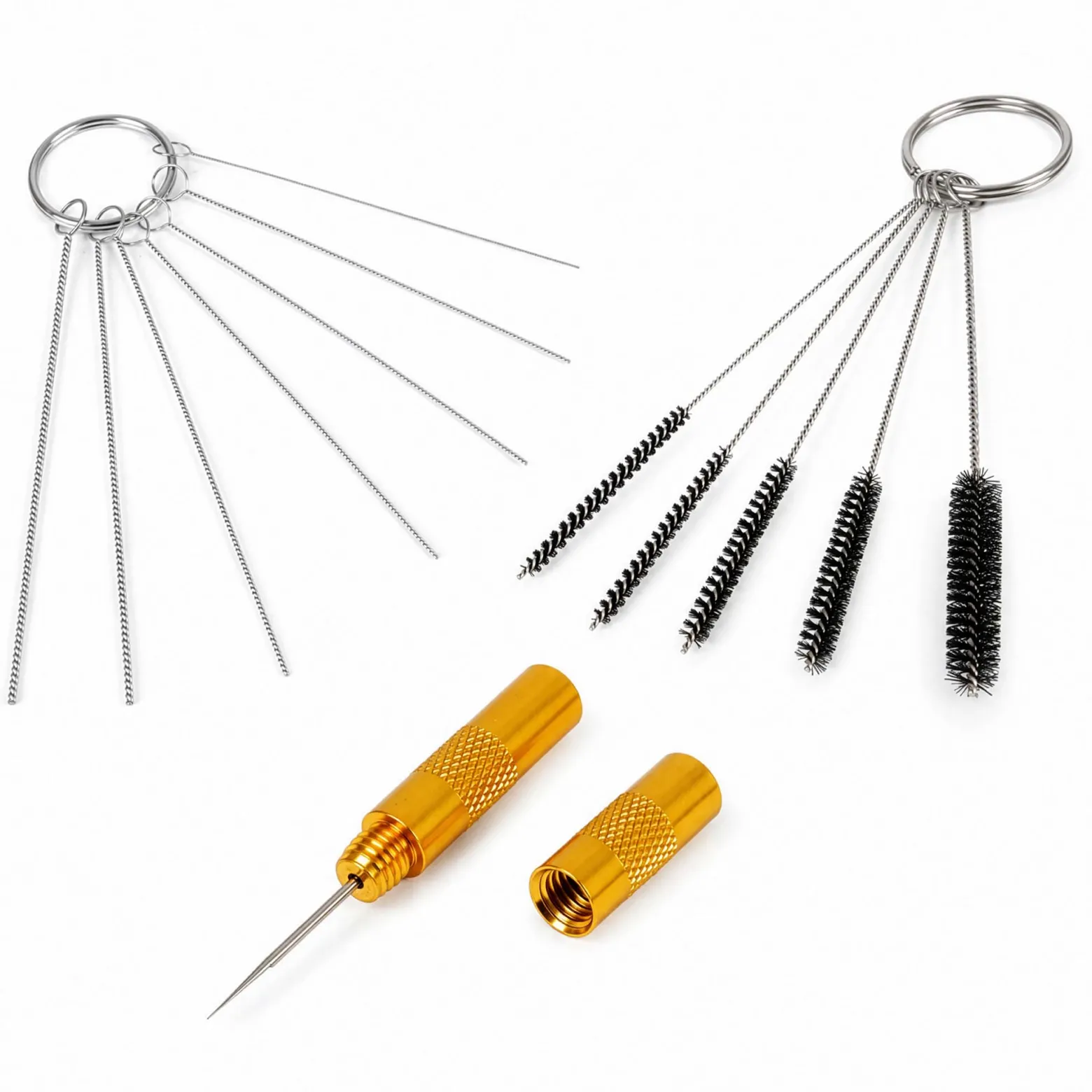 Wiltec 12 teiliges Reinigungs Set für Airbrushpistolen, mit Reinigungsbürsten Ø 3-7 mm, Düsennadeln, Reinigungsnadel, Airbrush Zubehör zur Reinigung