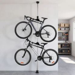 Wiltec Teleskop Fahrradhalter für 2 Räder je 20kg 160-340cm, Fahrradständer platzsparend, Hängesystem verstellbar mit 360° Haltearmen