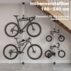 Wiltec Teleskop Fahrradhalter für 2 Räder je 20kg 160-340cm, Fahrradständer platzsparend, Hängesystem verstellbar mit 360° Haltearmen