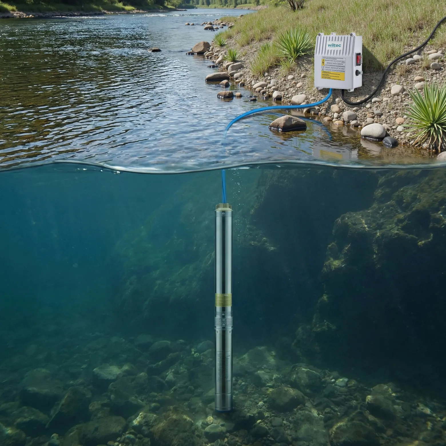 Wiltec 4" Tiefbrunnenpumpe 750 W, Wasserpumpe mit Fördermenge 6000 l/h, Tauchpumpe mit Eintauchtiefe max. 20 m und Förderhöhe max. 74 m