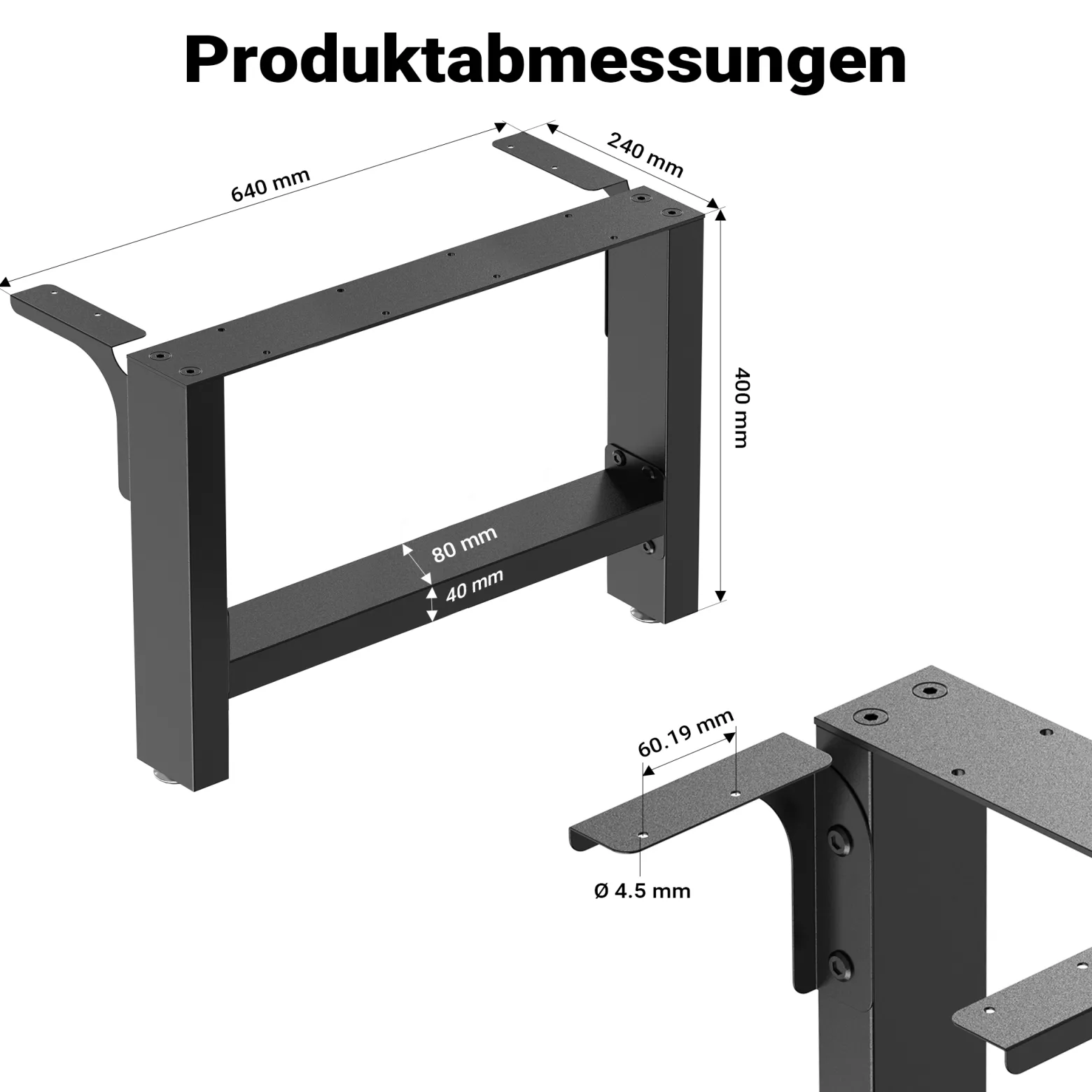 Wiltec Tischbeine aus lackiertem Stahl 2er Set 64x40cm Vierkantrohre pulverbeschichtet Tischkufen Tischgestell Tischuntergestell