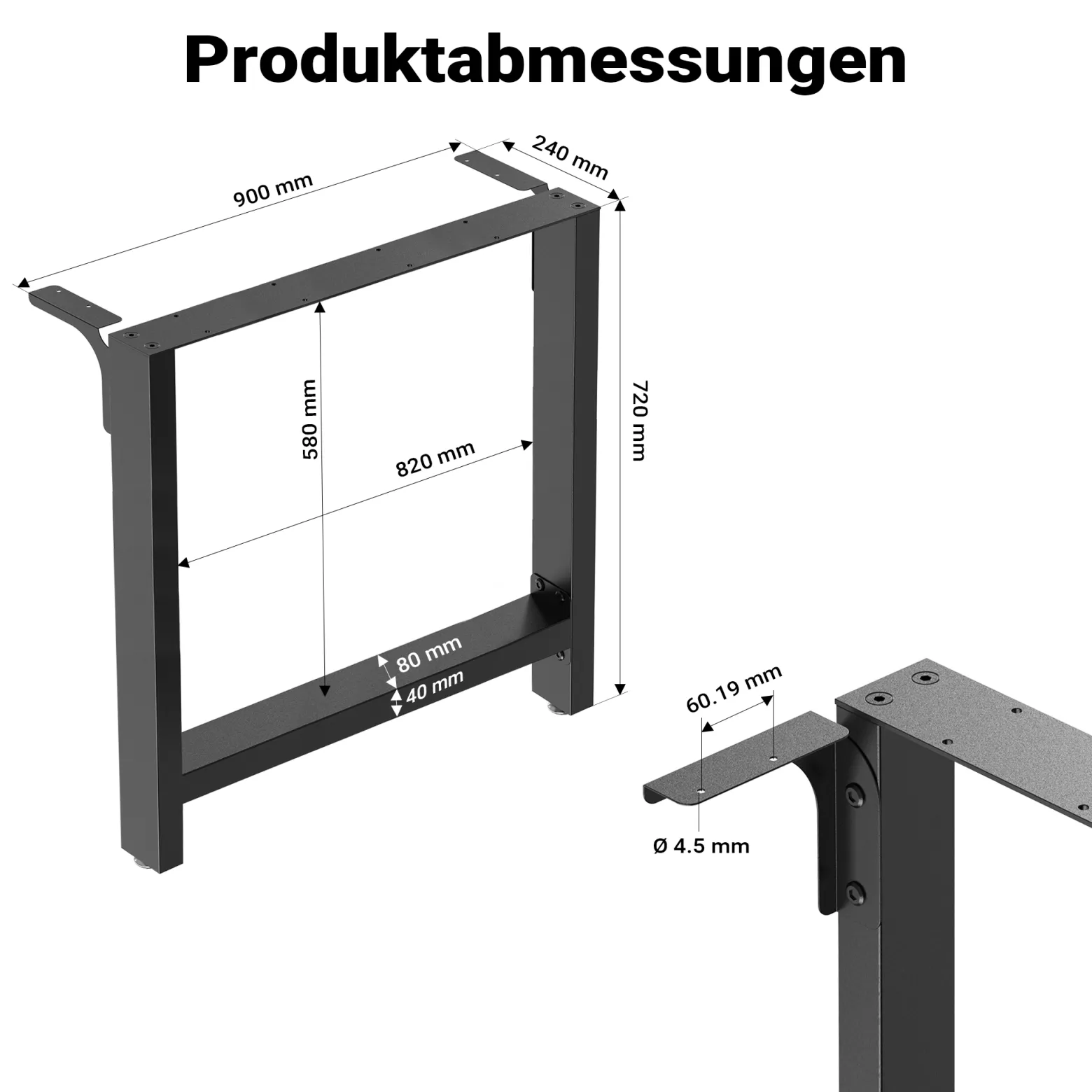 Wiltec Tischbeine aus Stahl 2er Set 90x72cm Vierkantrohre in schwarz pulverbeschichtet Tischkufen Tischgestell Tischuntergestell