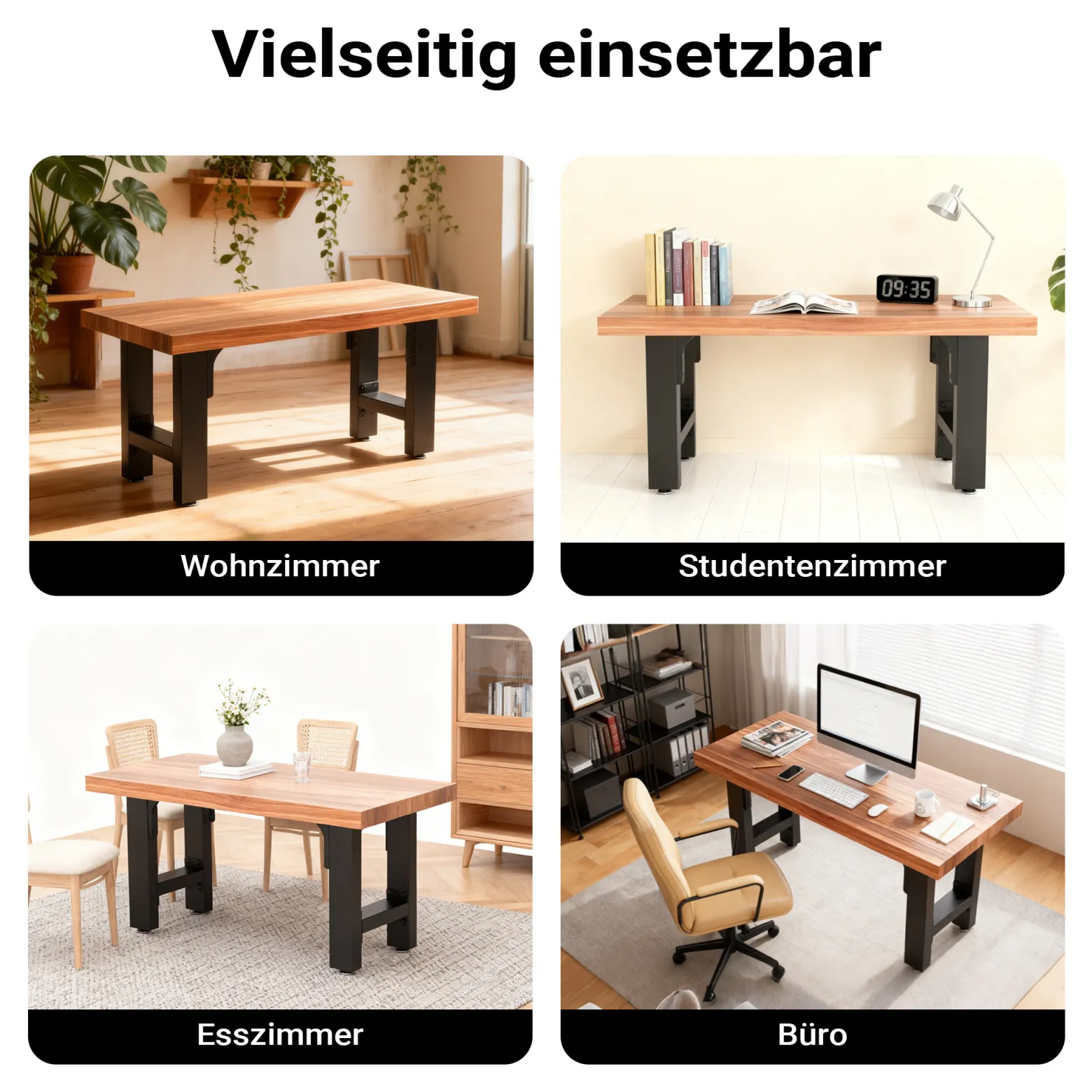 Wiltec Tischbeine aus Stahl 2er Set 90x72cm Vierkantrohre in schwarz pulverbeschichtet Tischkufen Tischgestell Tischuntergestell