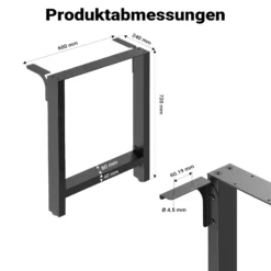 Wiltec Tischbeine aus Stahl 2er Set 60x72cm Vierkantrohre in schwarz pulverbeschichtet Tischkufen Tischgestell Tischuntergestell
