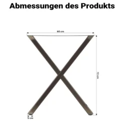 Wiltec Tischbeine 2er Set aus lackiertem Stahl klarlackbeschichtet im X-Profil 72x60cm Tischkufen Tischgestell Tischuntergestell in X Form