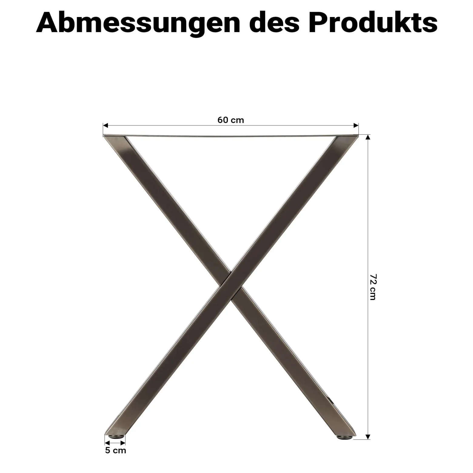 Wiltec Tischbeine 2er Set aus lackiertem Stahl klarlackbeschichtet im X-Profil 72x60cm Tischkufen Tischgestell Tischuntergestell in X Form