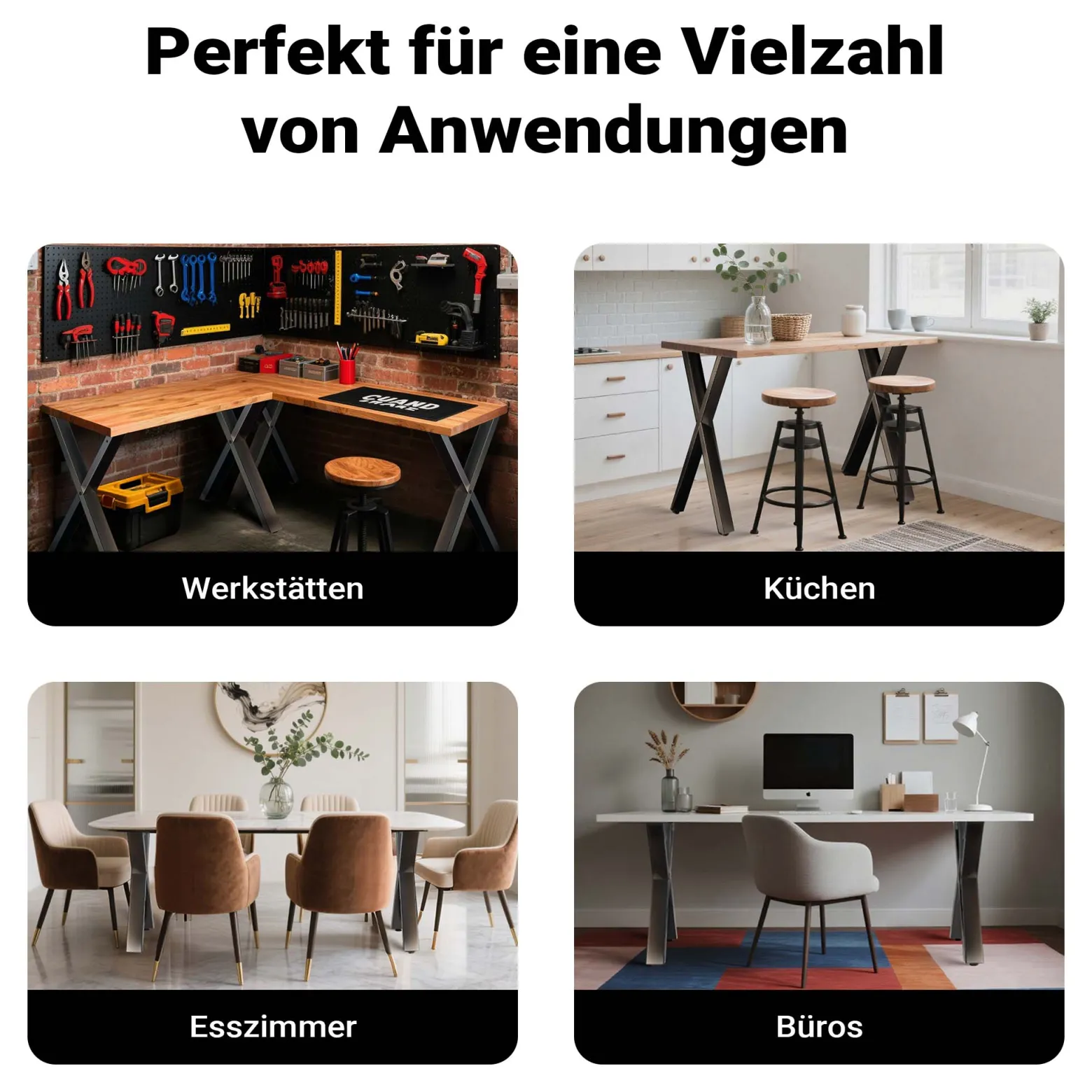 Wiltec Tischbeine 2er Set aus lackiertem Stahl klarlackbeschichtet im X-Profil 72x60cm Tischkufen Tischgestell Tischuntergestell in X Form