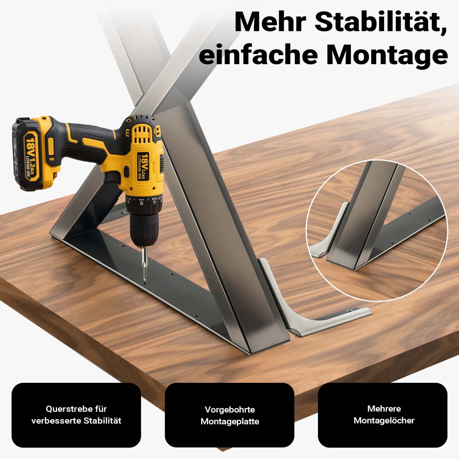Wiltec Tischbeine 2er Set aus lackiertem Stahl klarlackbeschichtet im X-Profil 72x60cm Tischkufen Tischgestell Tischuntergestell in X Form