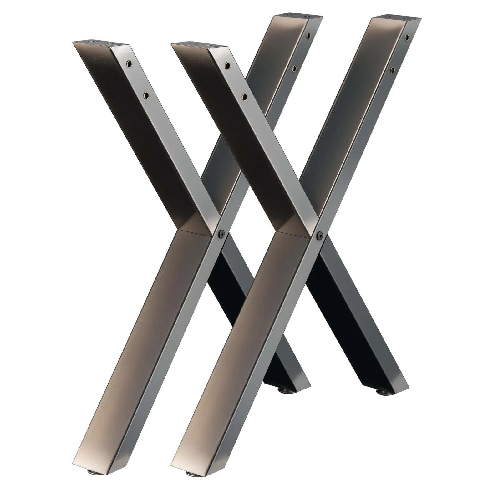 Wiltec Tischbeine 2er Set aus lackiertem Stahl klarlackbeschichtet im X-Profil 72x60cm Tischkufen Tischgestell Tischuntergestell in X Form