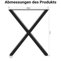 Wiltec Tischbeine 2er Set aus Stahl im X-Profil 72x60cm in Schwarz Tischkufen Tischgestell Tischuntergestell in X Form