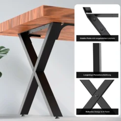 Wiltec Tischbeine 2er Set aus Stahl im X-Profil 72x60cm in Schwarz Tischkufen Tischgestell Tischuntergestell in X Form