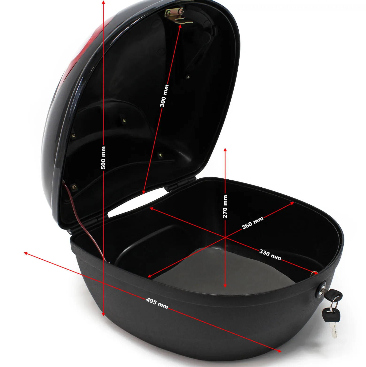 Wiltec Top Case 380x400x300 mm, 22 L, schwarz, für Roller, Motorrad, Quad, Helmkoffer, Rollerkoffer, Motorradkoffer abschließbar